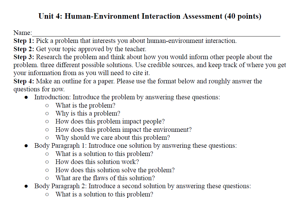 Human-Environment Interaction Assessment Option 2: Research Paper