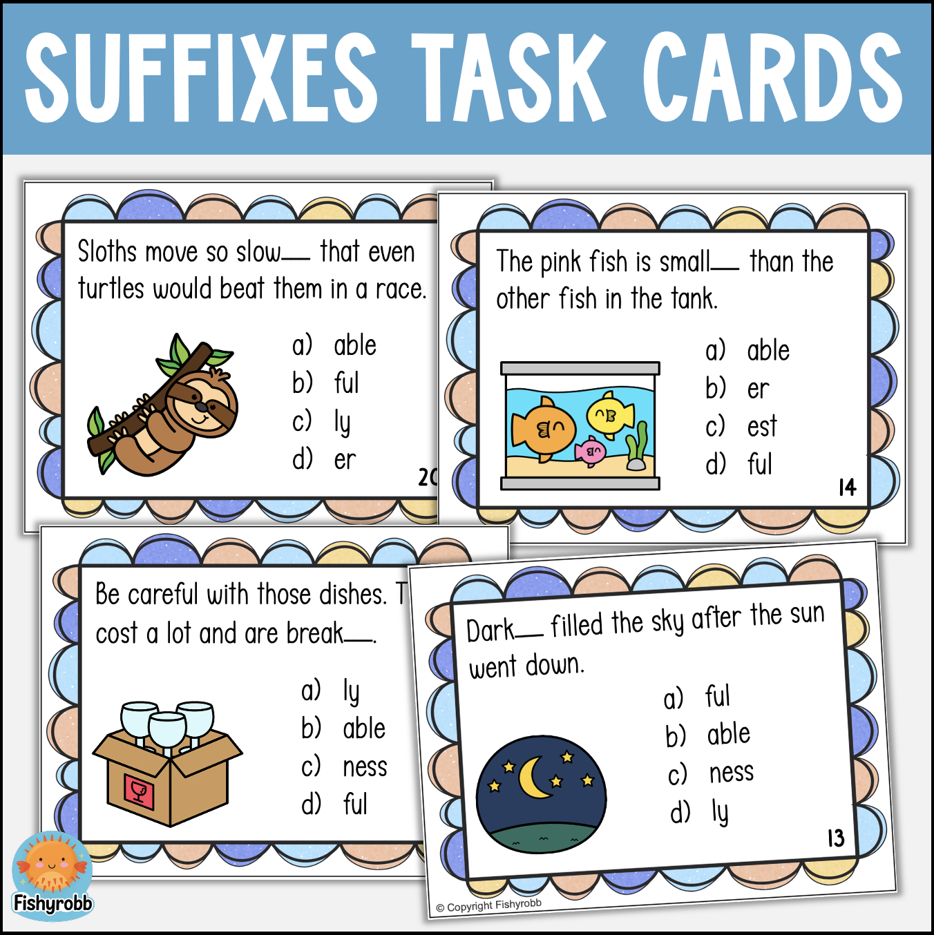 Suffixes Task Cards Suffix ly ful ness less able er est