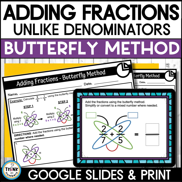 Adding Fractions with the Butterfly Method Google Slides and Worksheets ...