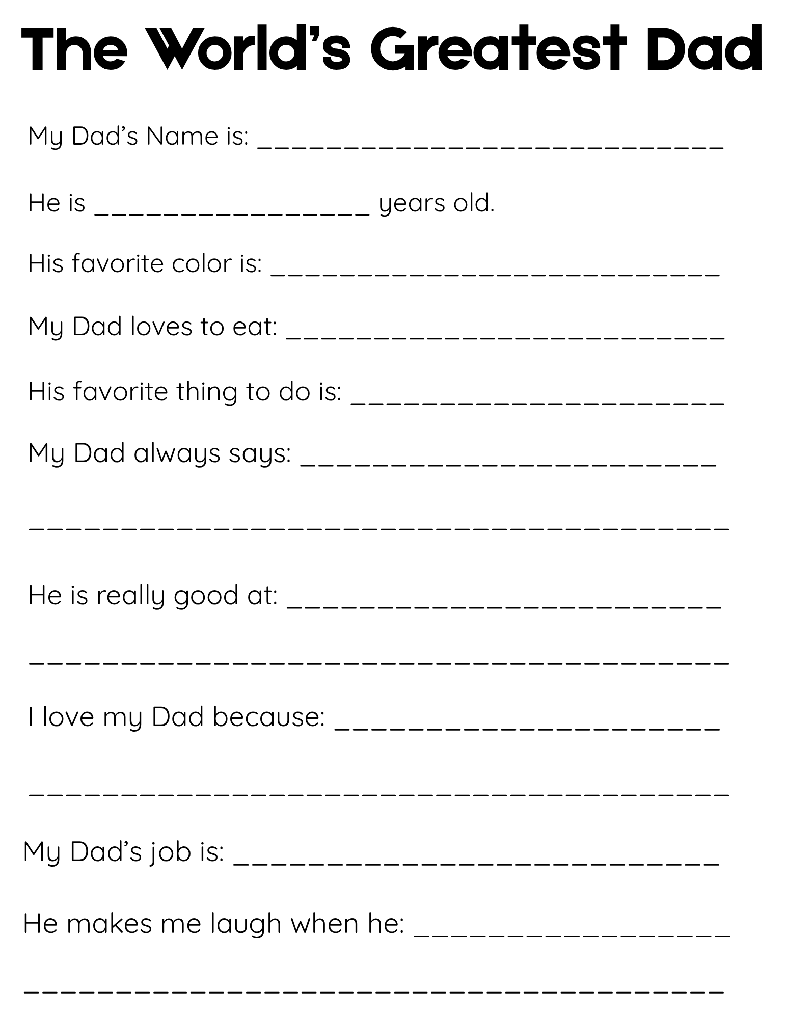 about my dad printable worksheet