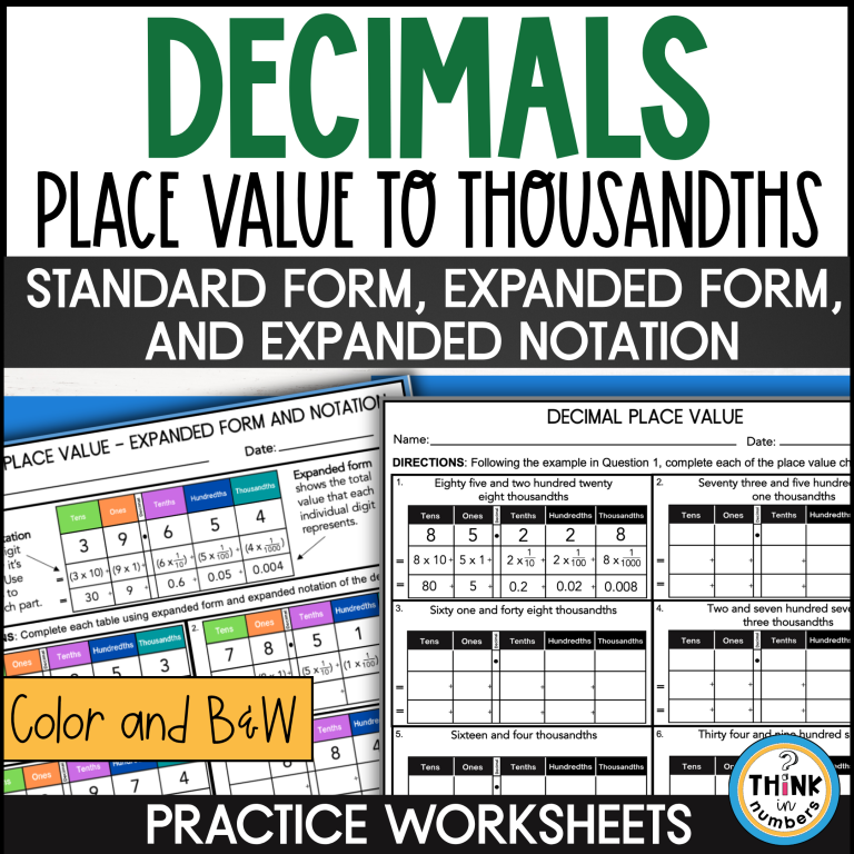 Decimal Place Value Expanded Notation and Expanded Form Worksheets ...