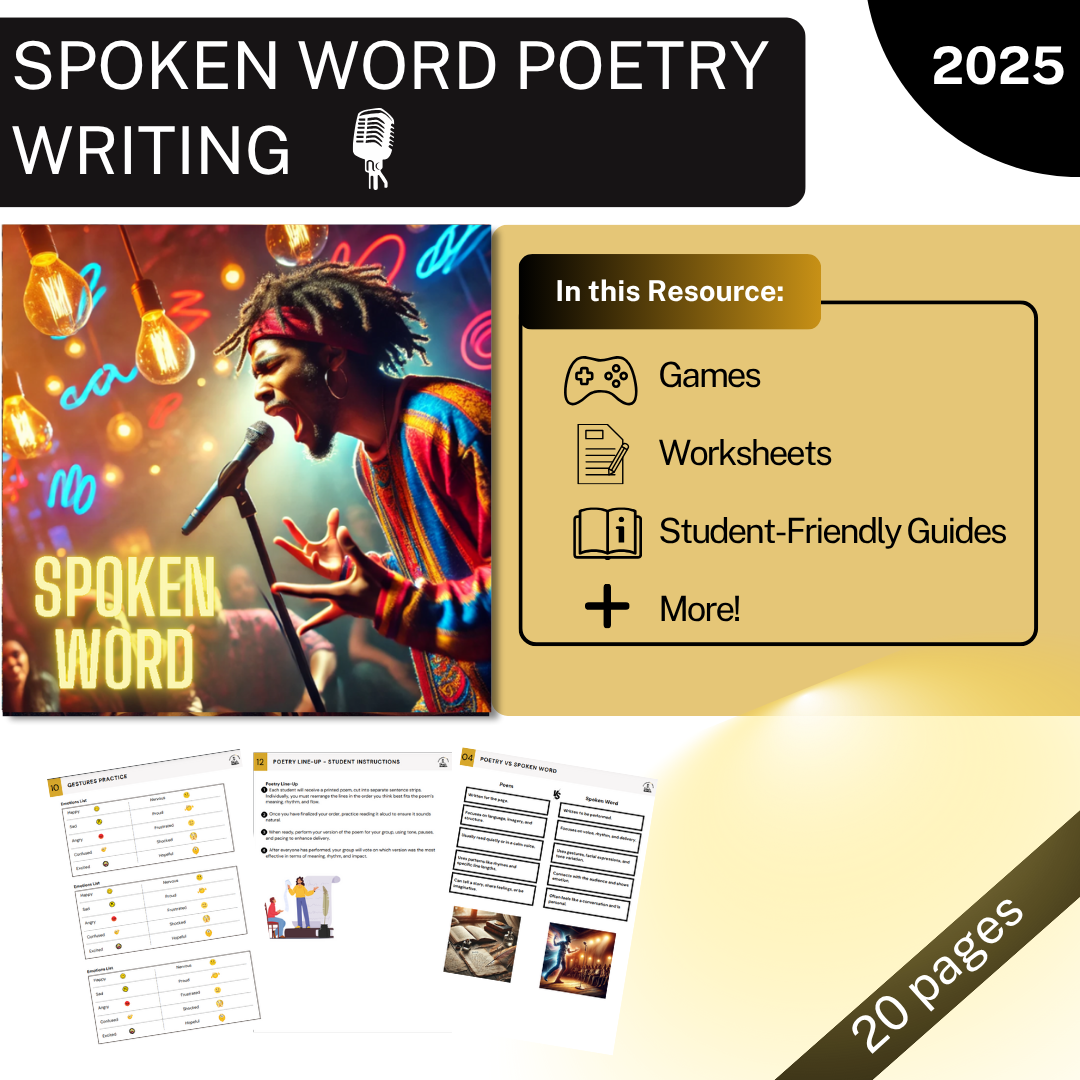 Spoken Word Poetry Lesson – Writing, Performance, & Student-Friendly Worksheets