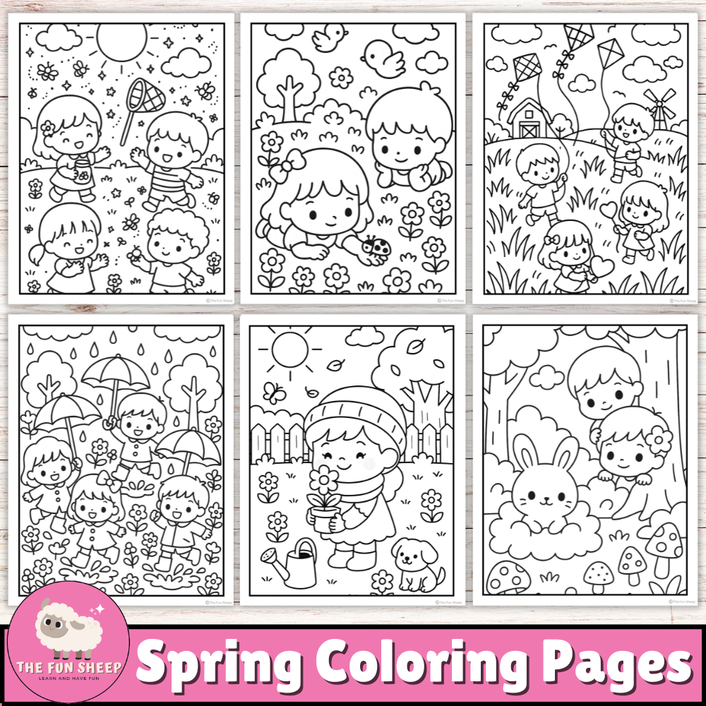 Spring Coloring Pages|Cute Rainy Days, Flowers, and Outdoor Play Coloring Sheets