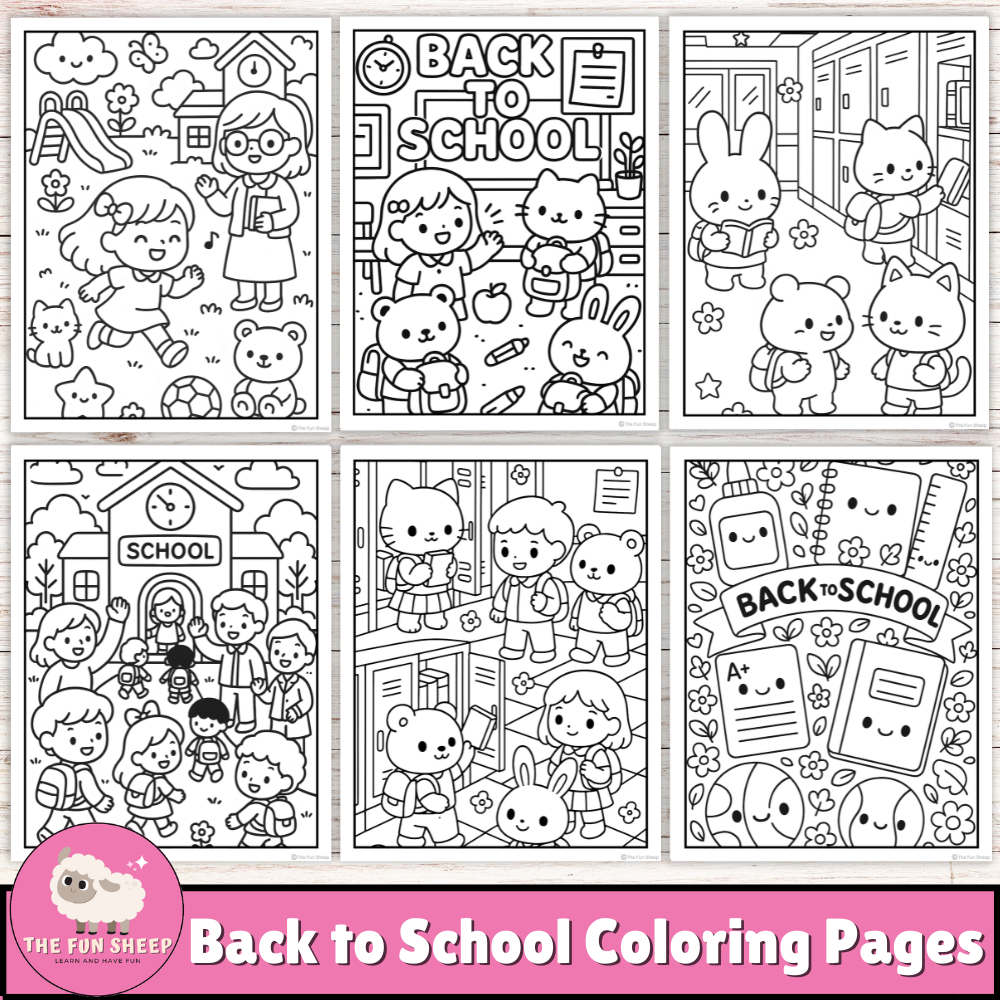 Back to School Coloring Pages | First Day of School Activities 6 Printable Sheets