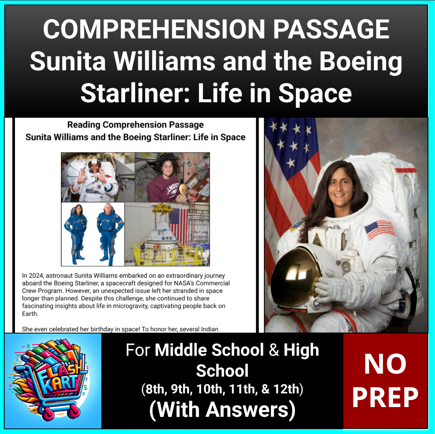 Comprehension Passage Sub Plan Sunita Williams in Space for Middle & High School