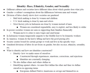 Identity: Race, Ethnicity, Gender, and Sexuality Notes