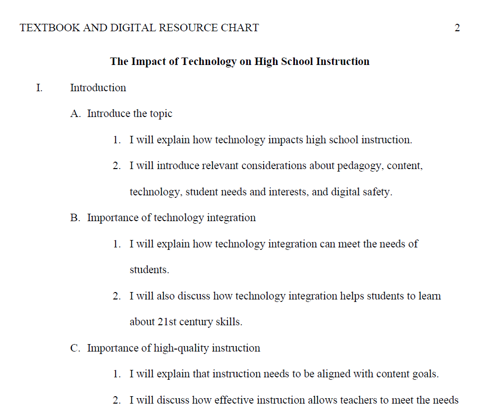 Impact of Technology on High School Instruction Outline
