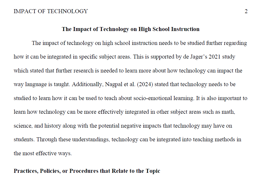 Impact of Technology on High School Instruction Overview