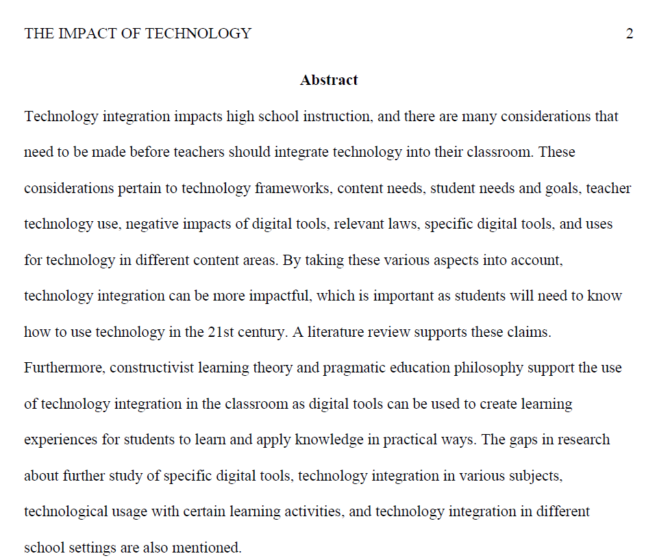 Impact of Technology on High School Instruction Paper