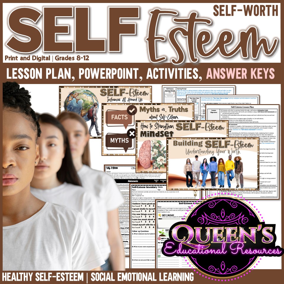 Self-Esteem Lesson | Self-Esteem Worksheet Activities | Self-Worth | Self-Love | High School