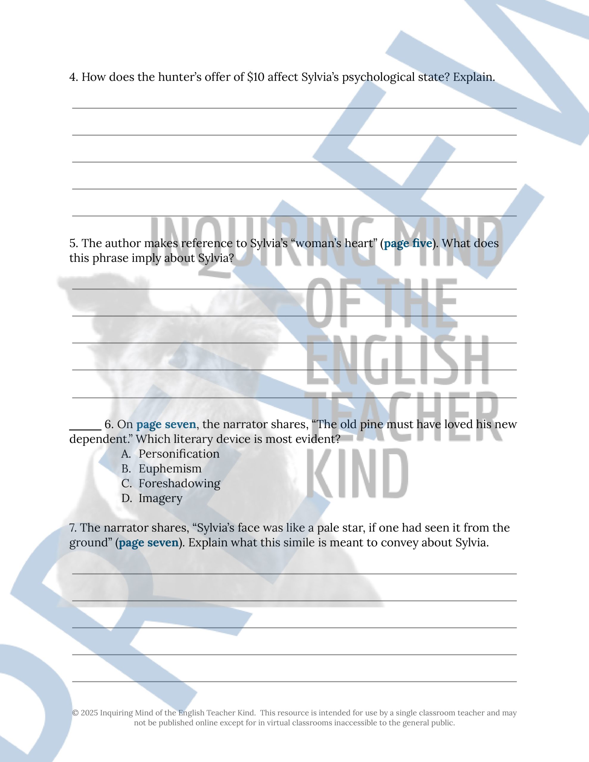 "A White Heron" by Sarah Orne Jewett Close Reading Worksheet and Lesson ...