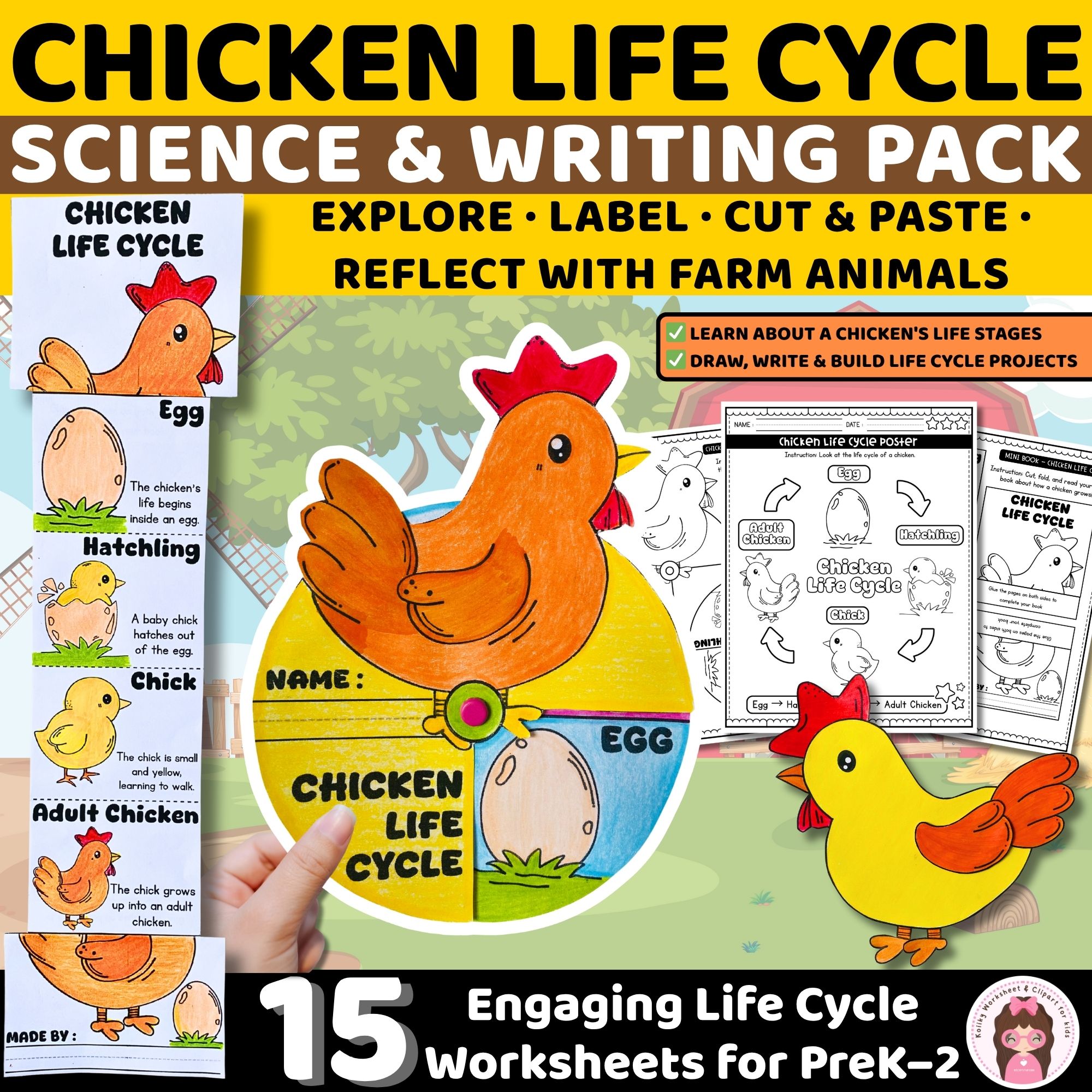 Chicken Life Cycle Activities PreK to Grade 2 Cut and Paste Crafts