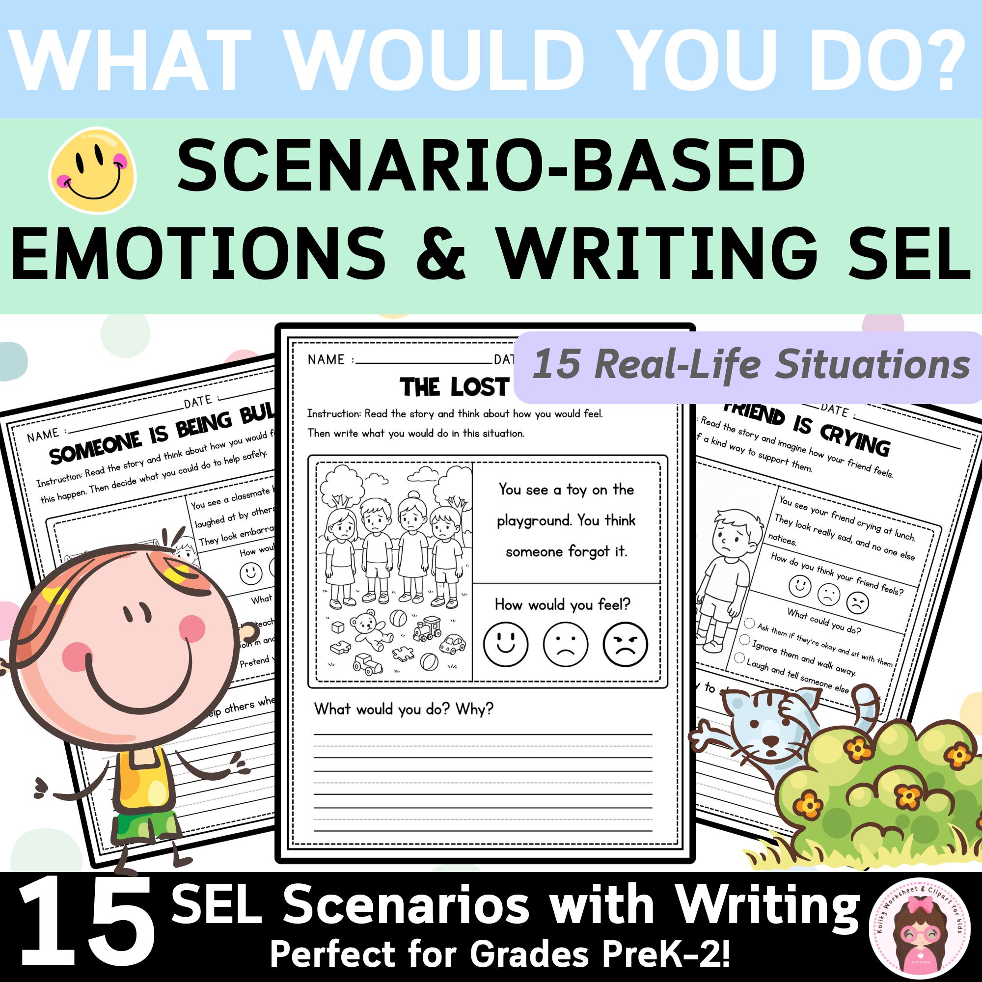 Scenario Based Emotions Worksheets SEL Activities for Grades 1 and 2