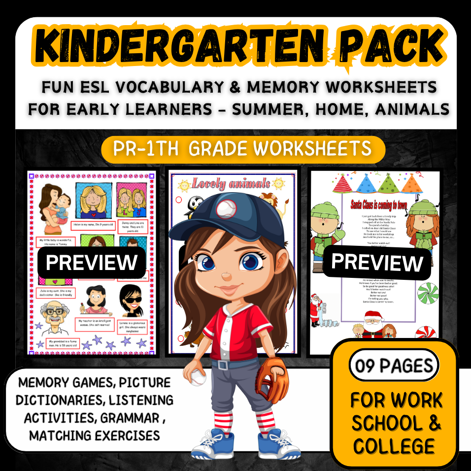 Fun ESL Vocabulary & Memory Worksheets for Early Learners – Summer, Home, Animals & More