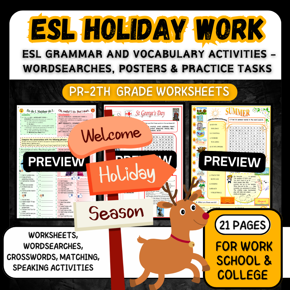 ESL Grammar and Vocabulary Activities – Wordsearches, Posters & Practice Tasks