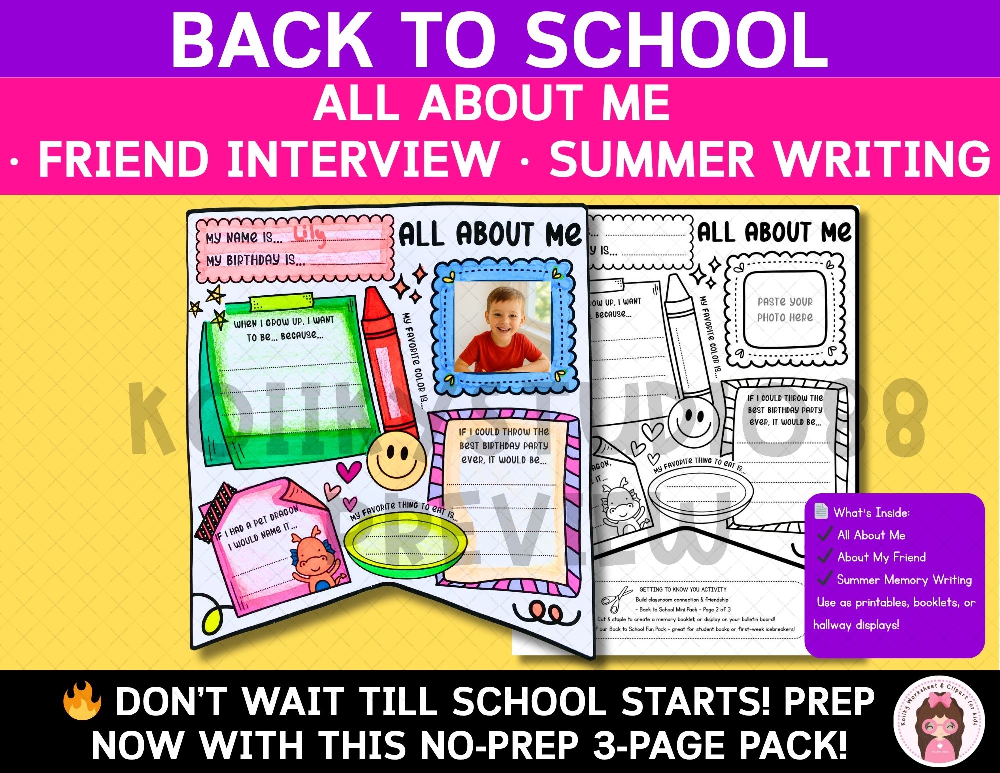 Back to School All About Me Mini Booklet Activities for Kindergarten ...