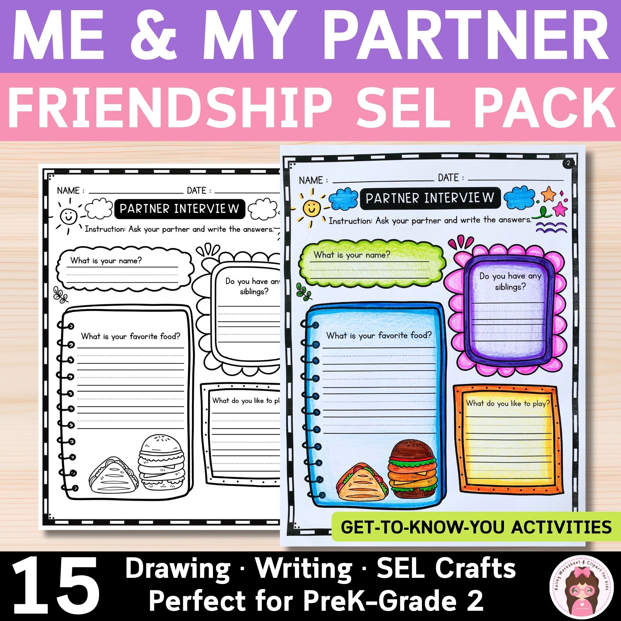 Object Partner Worksheet Friendship Activities SEL Pack for Partner Work | Me and My Partner ...
