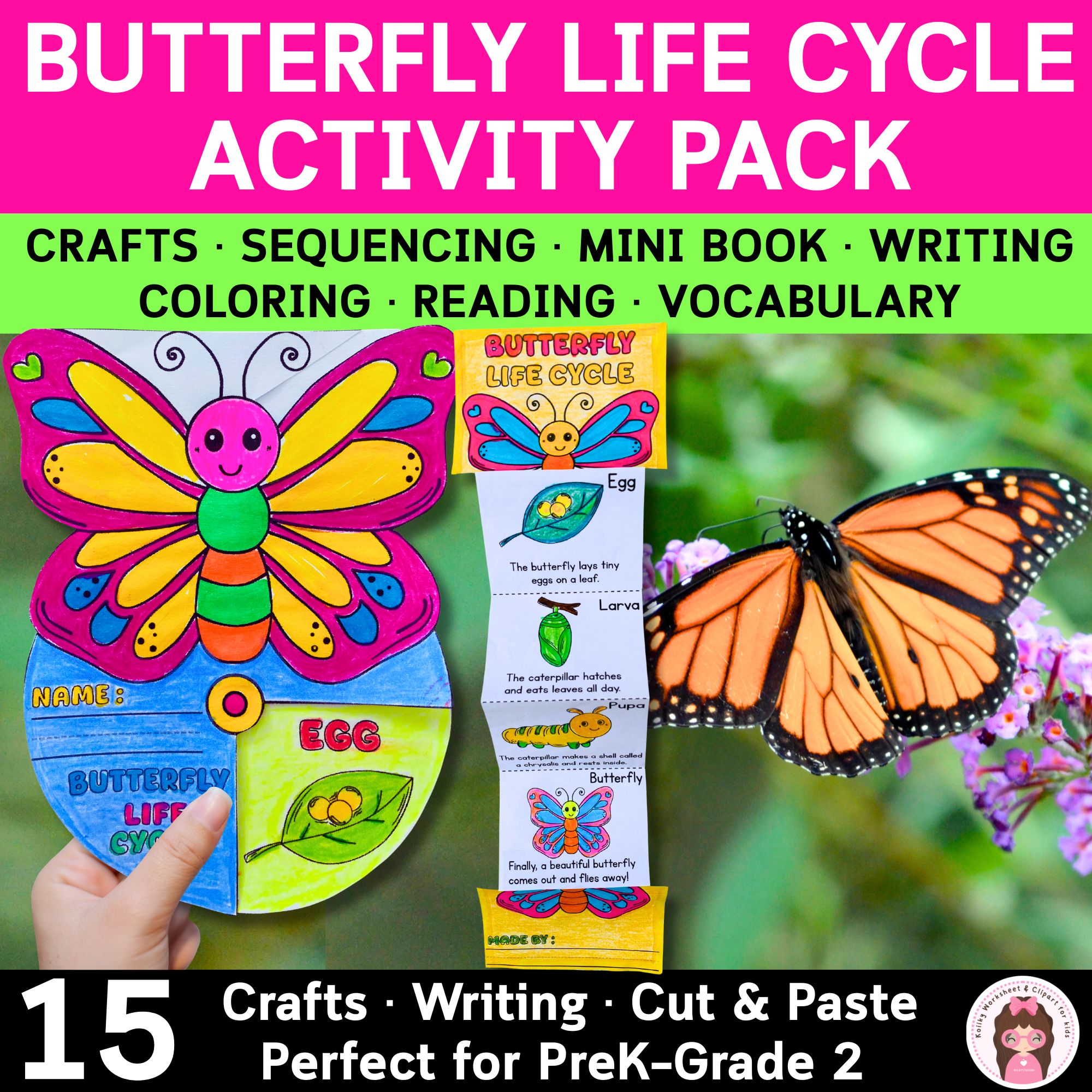 Butterfly Life Cycle Activities PreK to Grade 2 with Cut and Paste Crafts