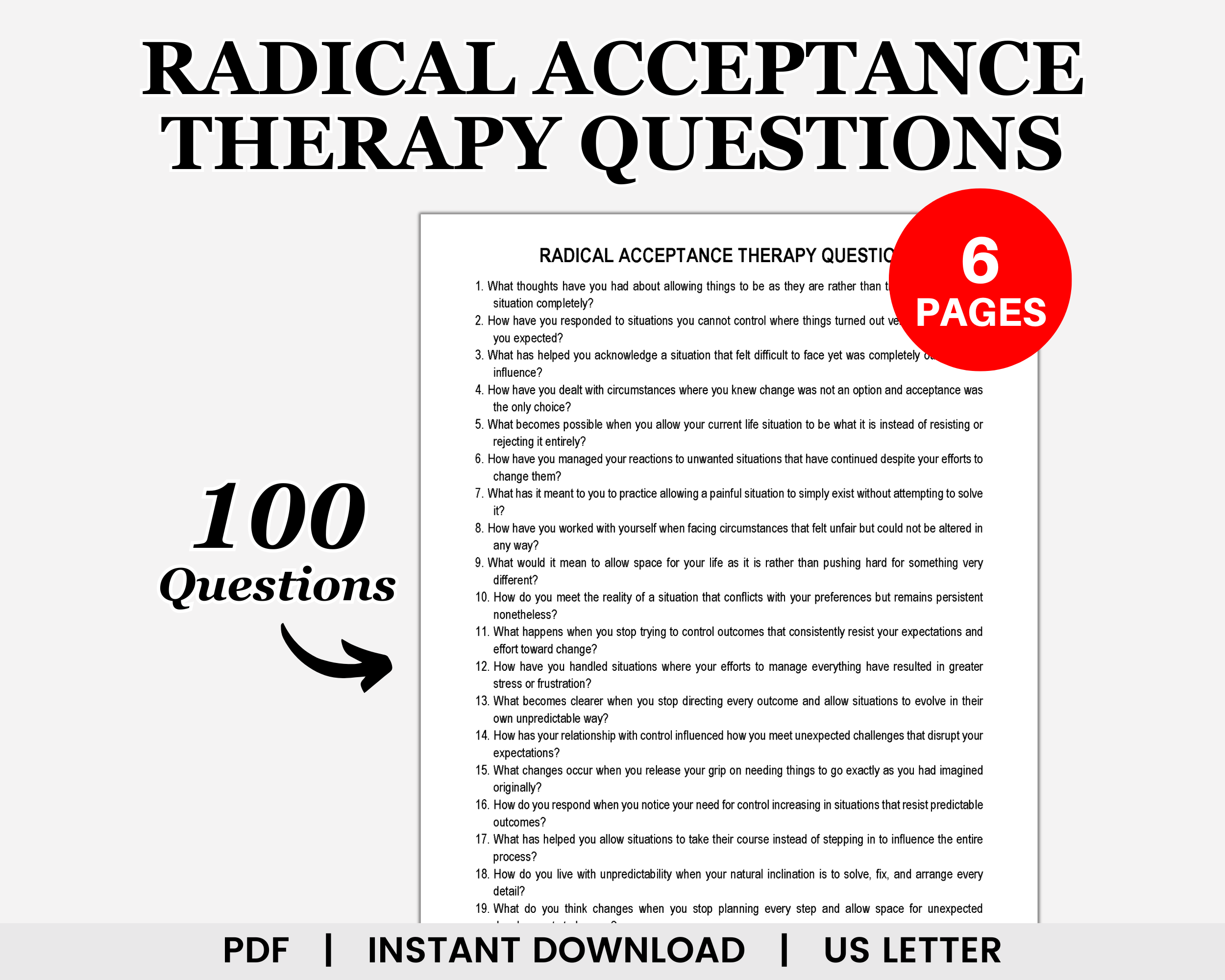 Radical Acceptance Therapy Questions, DBT Therapy, Emotional Regulation, Coping Skills, Resilience