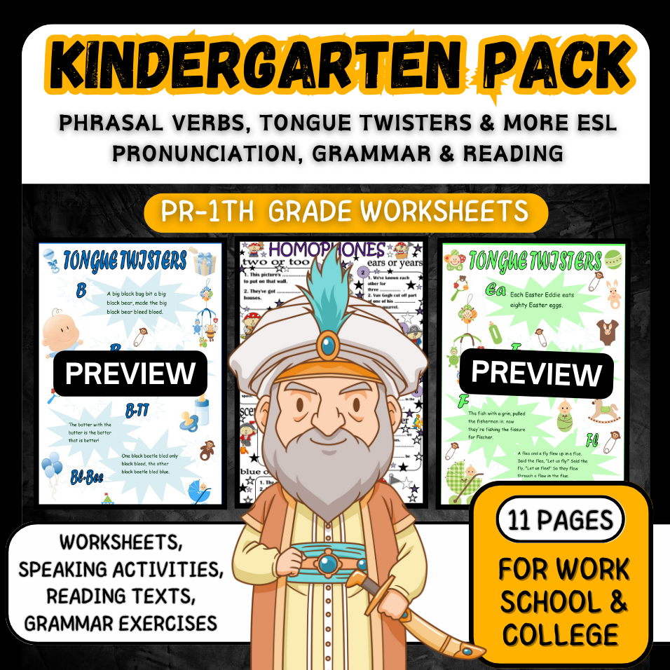 Phrasal Verbs, Tongue Twisters & More ESL Worksheets – Pronunciation, Grammar & Reading