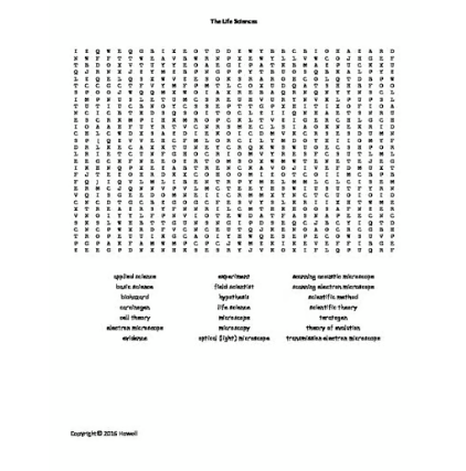 Introduction to the Life Sciences Word Search for Middle School Science
