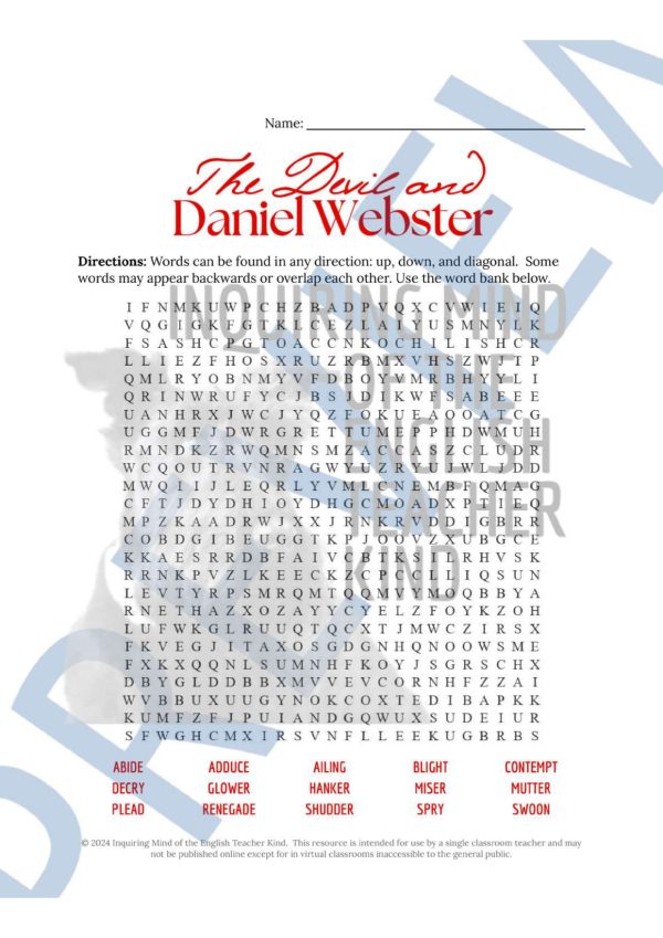 "The Devil and Daniel Webster" Vocabulary Games for High School (Short ...