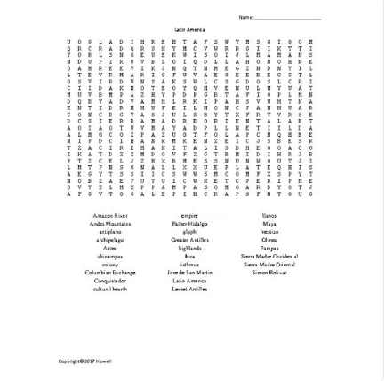 Latin America Word Search for Middle School Geography