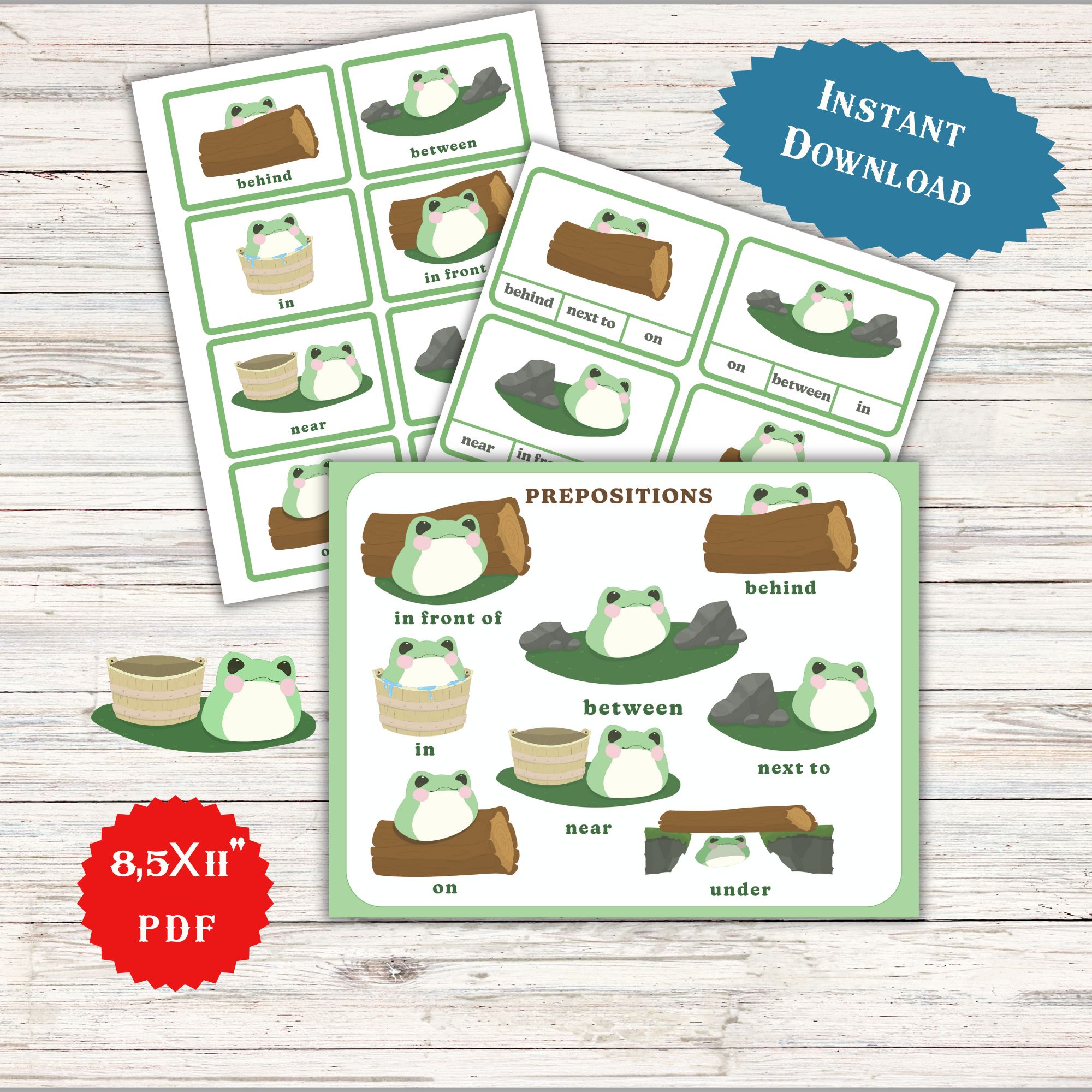 Frog Positional Words Printable Cards Montessori-Inspired Prepositions Learning Set | Preschool