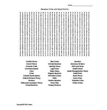 Deviance, Crime, and Social Control Word Search for Sociology