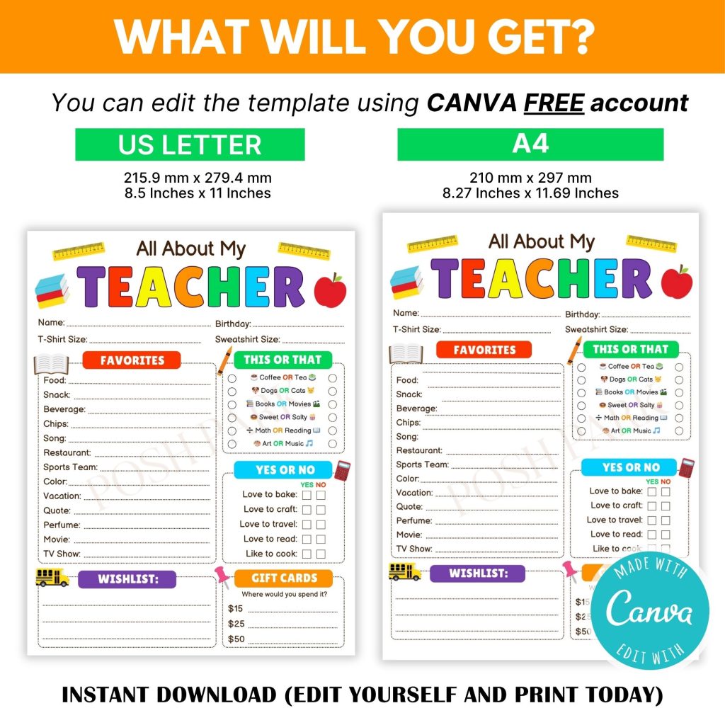 Editable All About My Teacher Template | Back to School Meet the ...