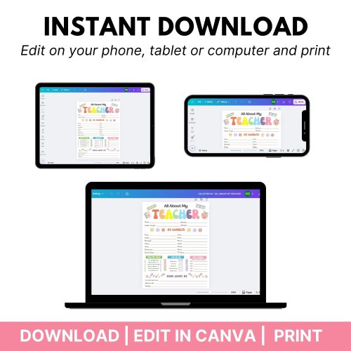 All About Me Teacher Template | Editable Back to School Digital ...