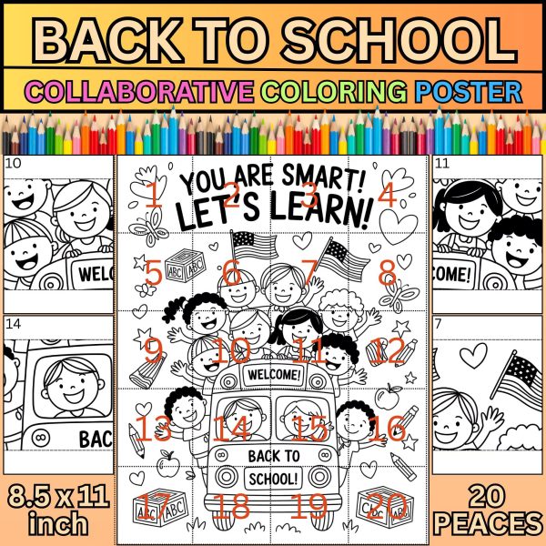 Back to School Collaborative Coloring Poster | Group Activity | 20 ...
