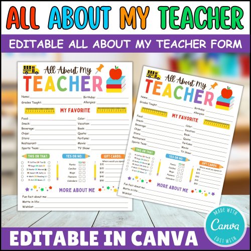 Editable Meet the Teacher Form | All About Me Back to School Digital ...