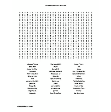 The New Imperialism:1800-1914 Word Search for World History