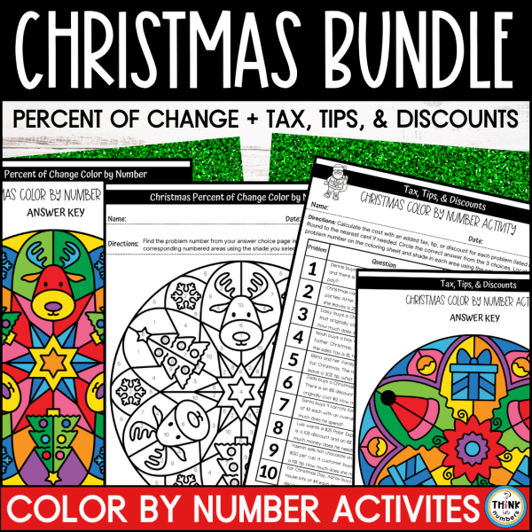 Christmas Percent of Change and Tax Tips and Discounts Color by Number ...