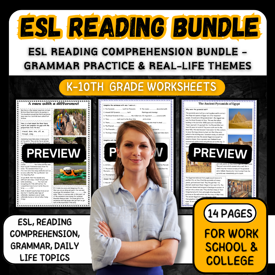 ESL Reading Comprehension Bundle – Grammar Practice & Real-Life Themes (A1–B1)