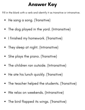 transitive and intransitive verbs exercises with answers - Made By Teachers