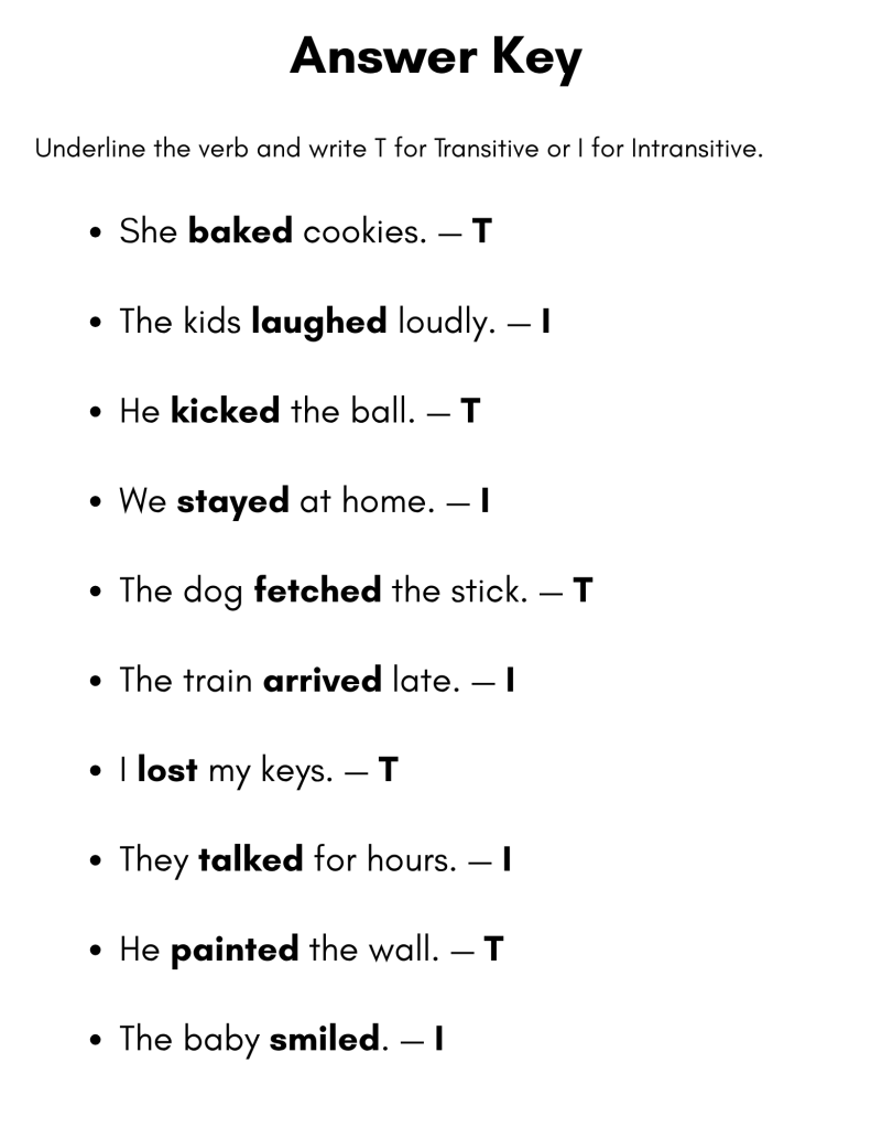 transitive and intransitive verbs exercises with answers - Made By Teachers