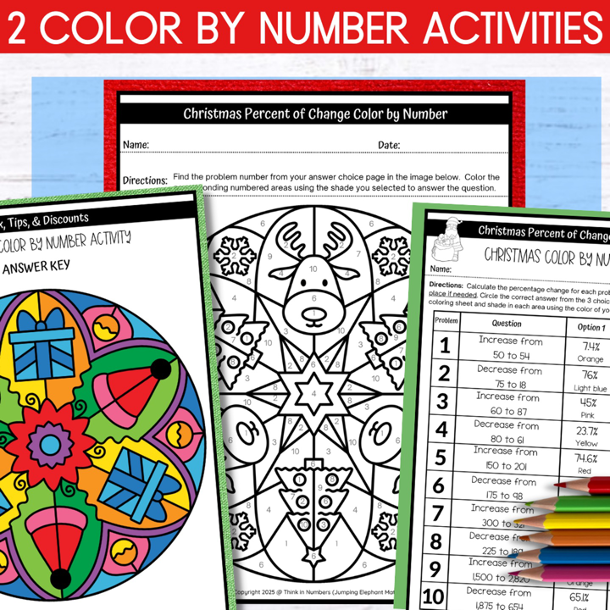 Christmas Percentages Color by Number Digital Jigsaws and Worksheets ...