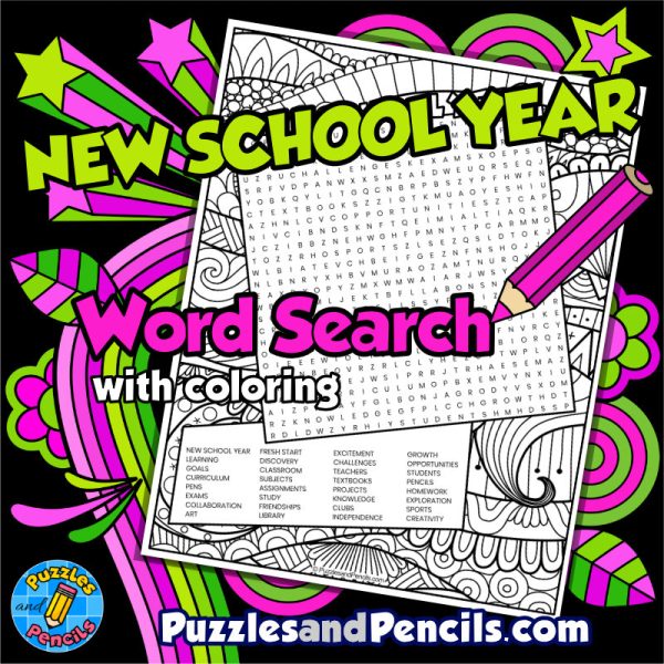 New School Year Word Search Puzzle with Coloring | Back to School ...