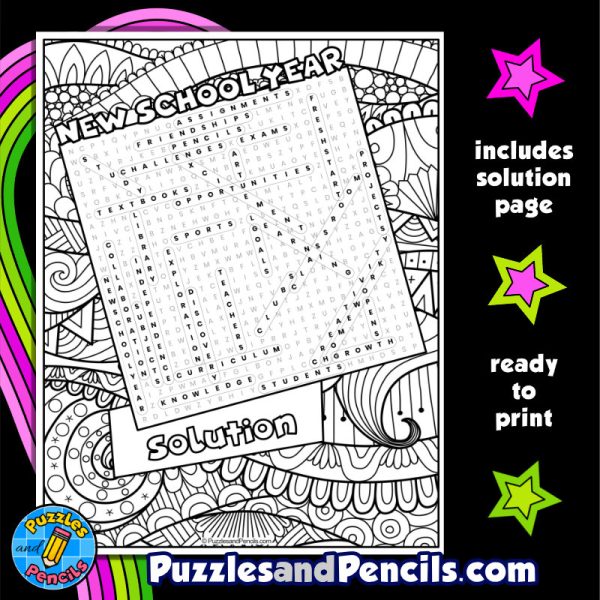 New School Year Word Search Puzzle with Coloring | Back to School ...