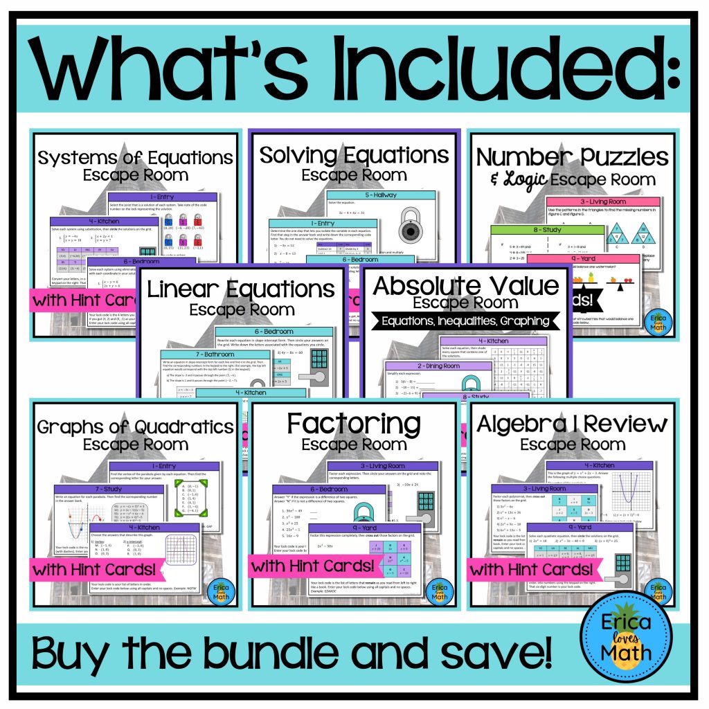 Escape Room Activity Bundle for Algebra 1 (Digital & Printable) | Made ...