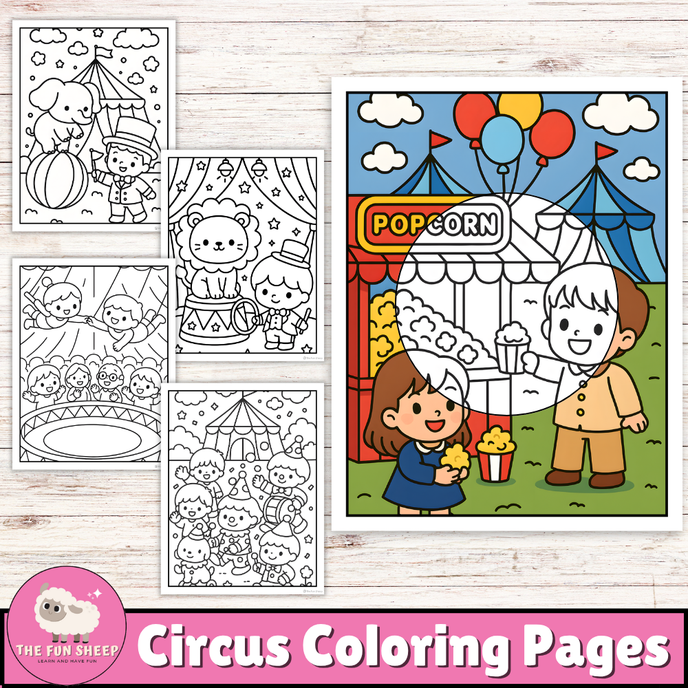 Circus Coloring Pages | Carnival Fun Coloring Sheets Clowns, Animals & Popcorn Stands