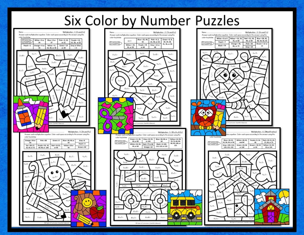 Back to School Math Coloring Sheets Pages Multiplication - Color by ...