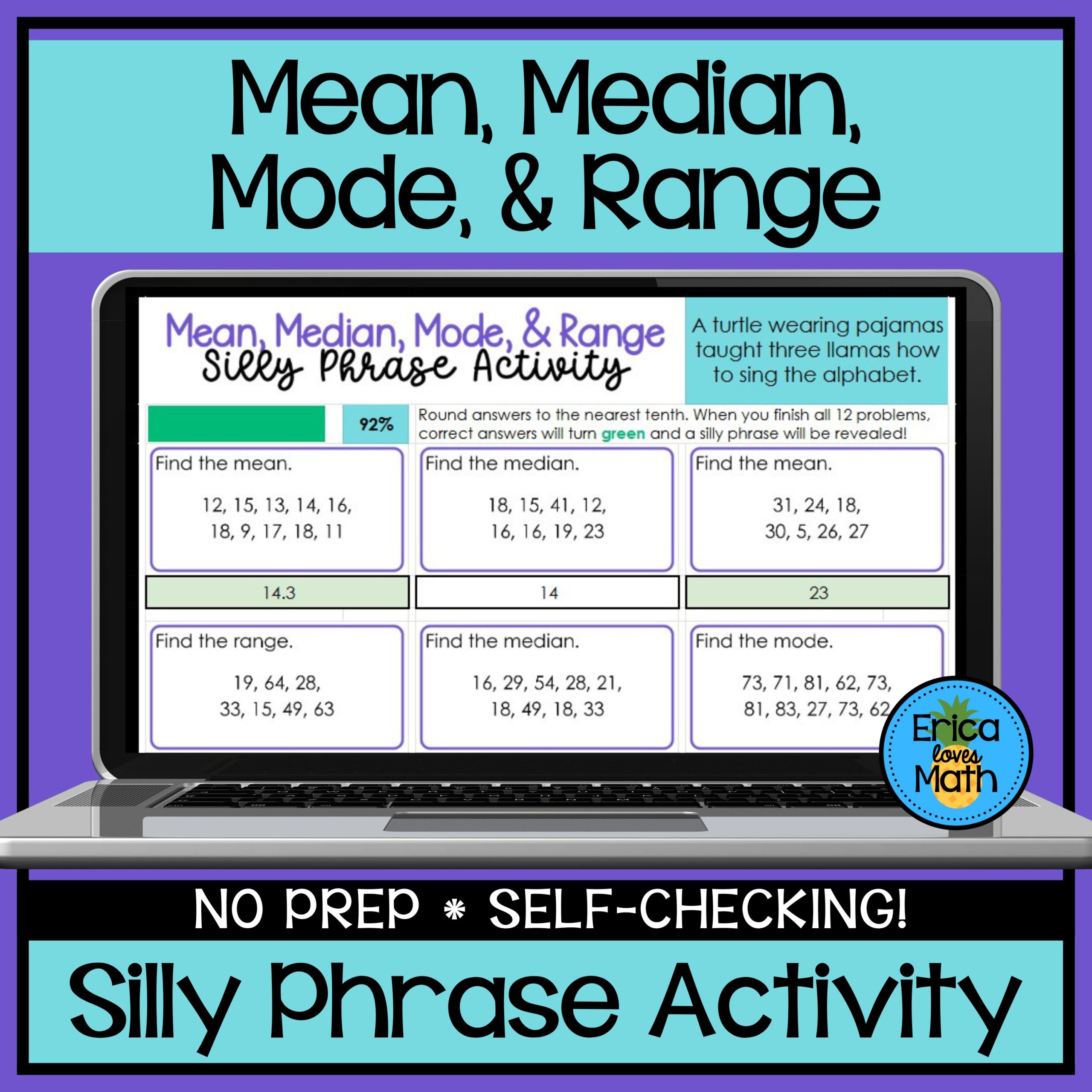 Mean, Median, Mode, and Range Self-Checking Digital Activity & Worksheet