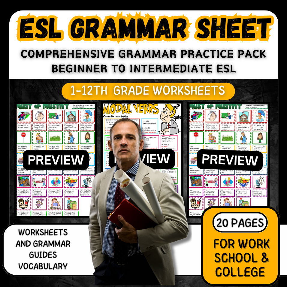 Comprehensive Grammar Practice Pack - Beginner to Intermediate ESL Worksheets