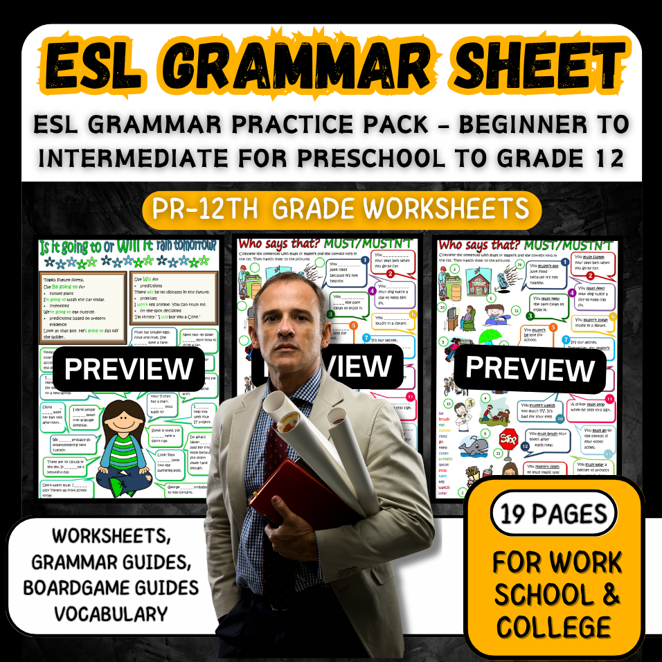 Essential ESL Grammar Practice Pack - Beginner to Intermediate Worksheets