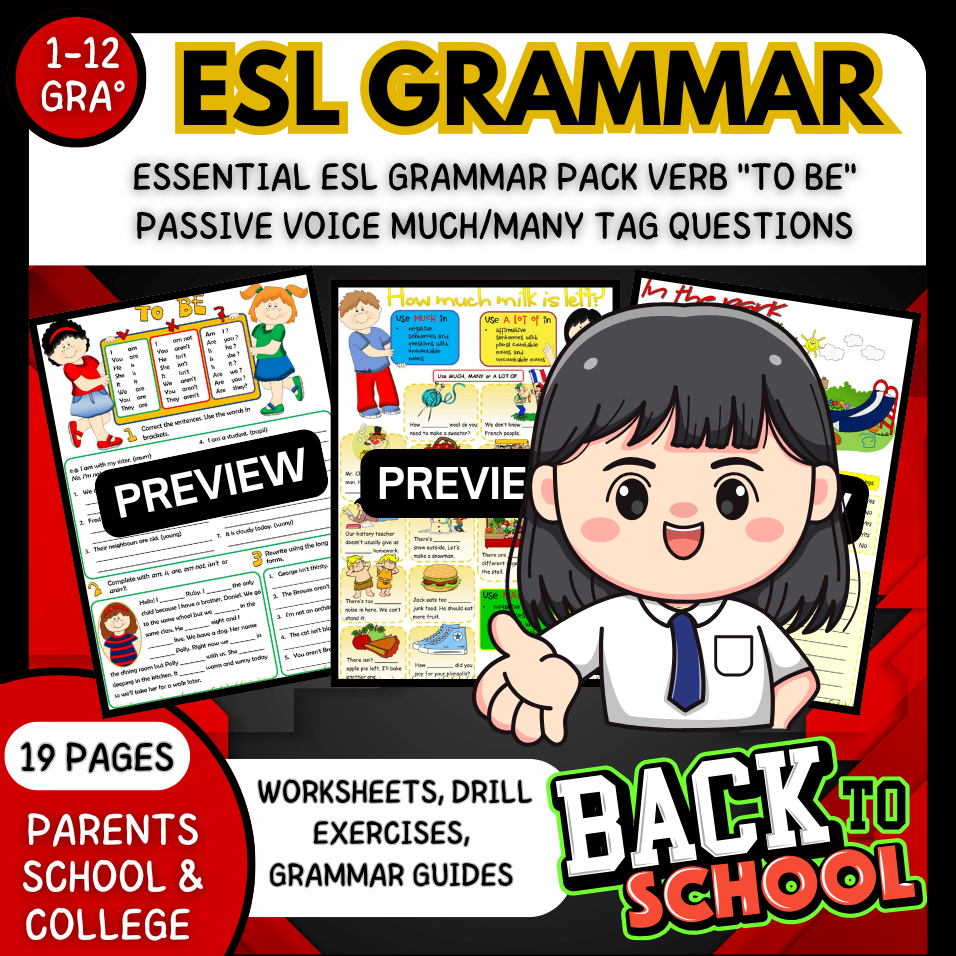 Essential ESL Grammar pack Verb "To Be" Passive Voice Much/Many Tag Questions