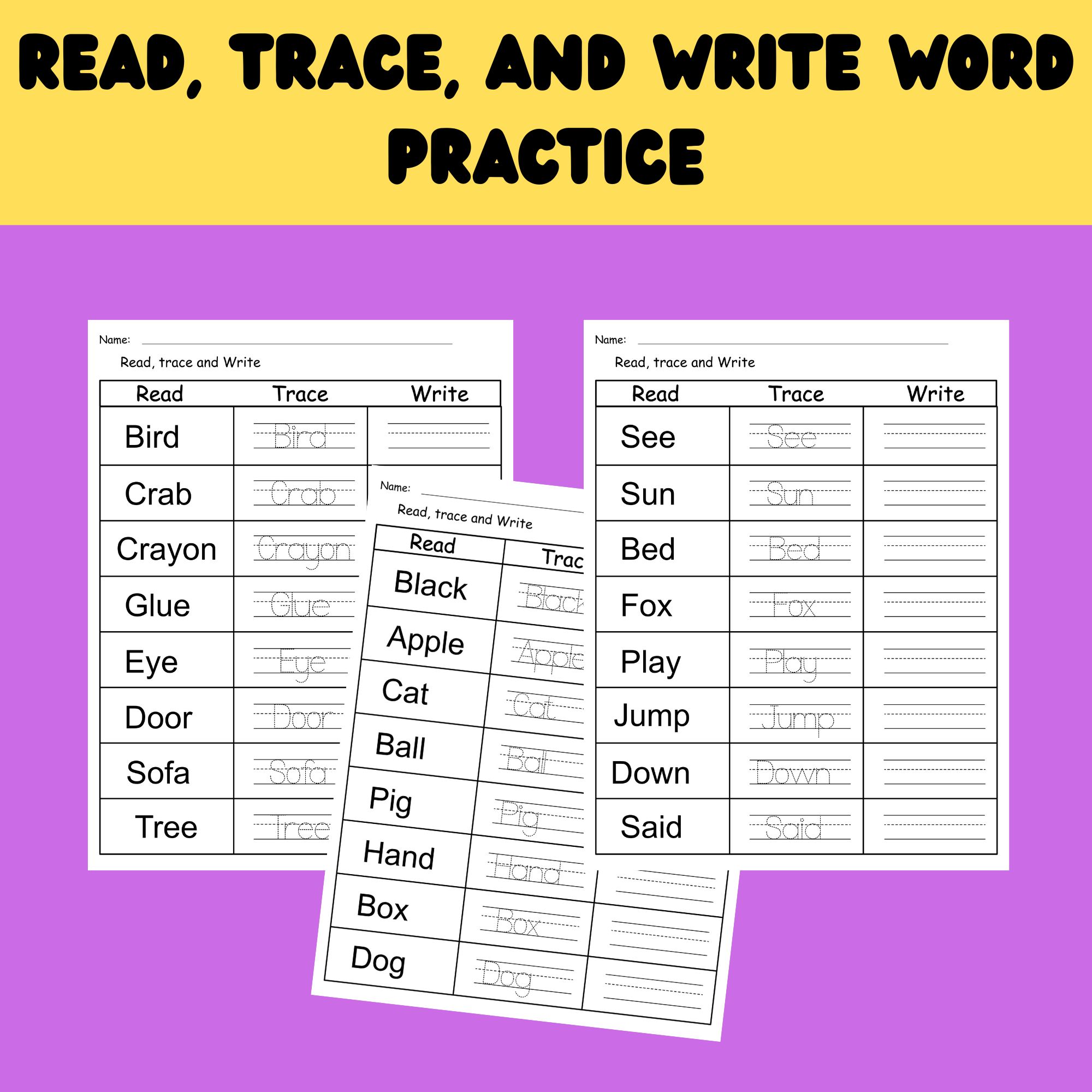 Read Trace Write Worksheet Phonics and Handwriting Fun with Words