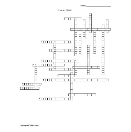 Race and Ethnicity Crossword for Sociology